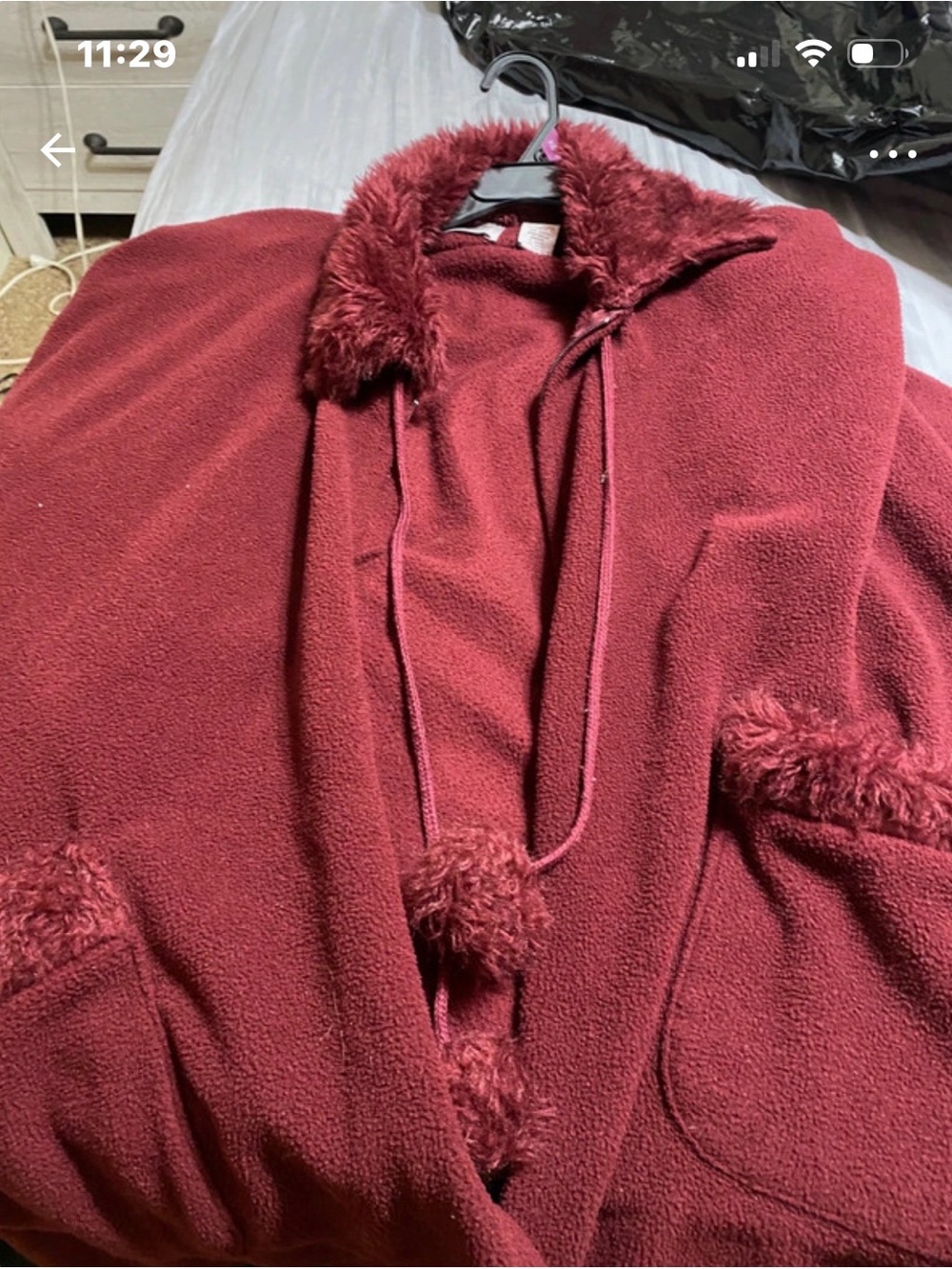 Cracker Barrel Women's Teddy Jacket in Wine Red with Faux-Fur Trim